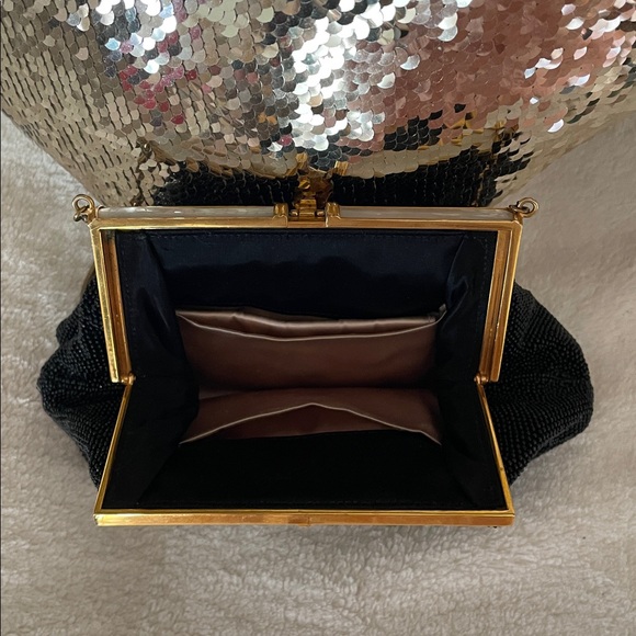 Vtg. Micro Beaded Elegant Black Evening Clutch Purse Mother of Pearl - Picture 10 of 11